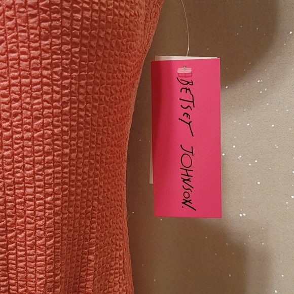 One-piece swimsuit by Betsey Johnson pink retro style rosebud detail, small NEW - Picture 5 of 16